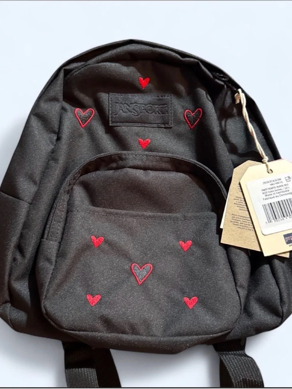 Jansport Black Mini Backpack with Red Heart Embroidery